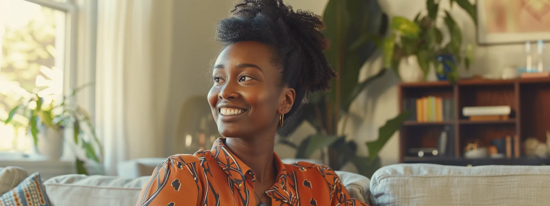 a smiling, efficient co-host discussing strategies with a host in a beautifully decorated airbnb living room, surrounded by personalized touches and local insights.