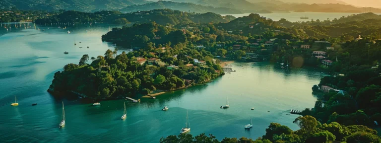 a breathtaking aerial view of san rafael's top ten destinations nestled amidst lush greenery and sparkling waters.