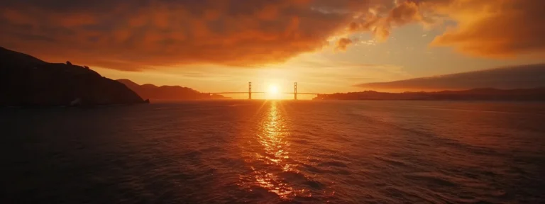 a breathtaking sunset over the iconic golden gate bridge.