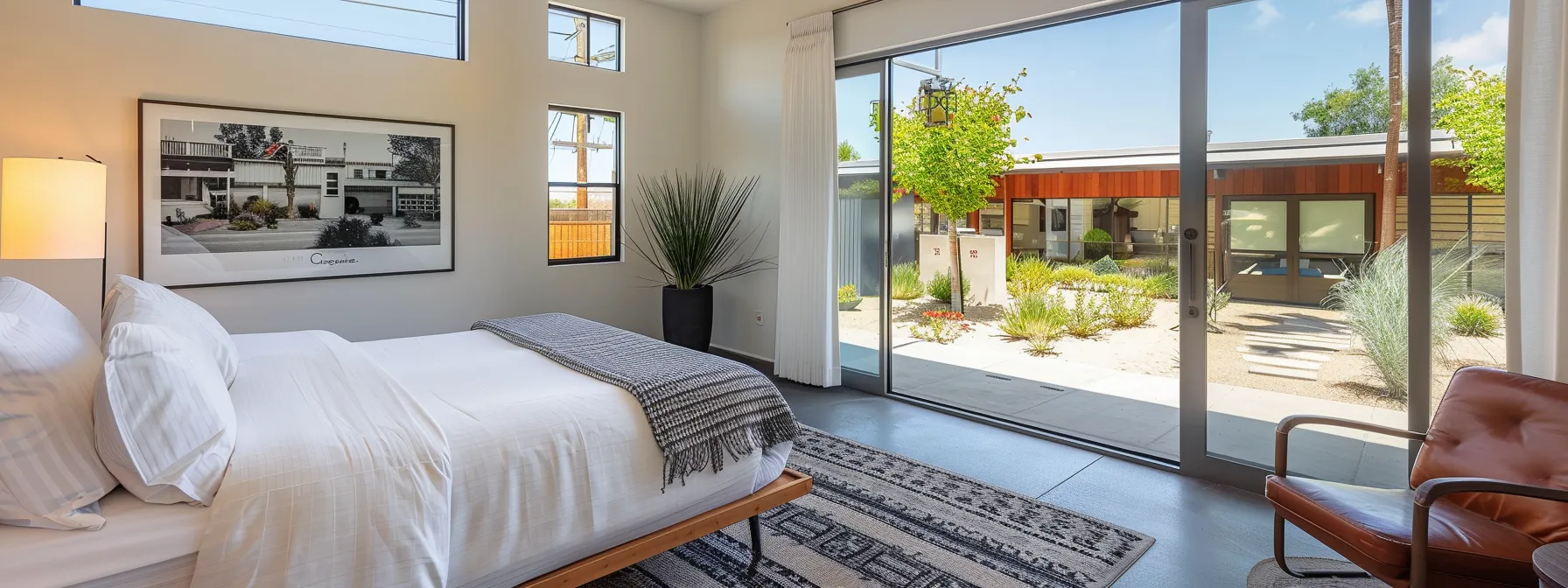 a sleek, modern airbnb property in california with a seamless booking system, professional cleaning services, and attentive management software ensuring top-notch guest satisfaction.