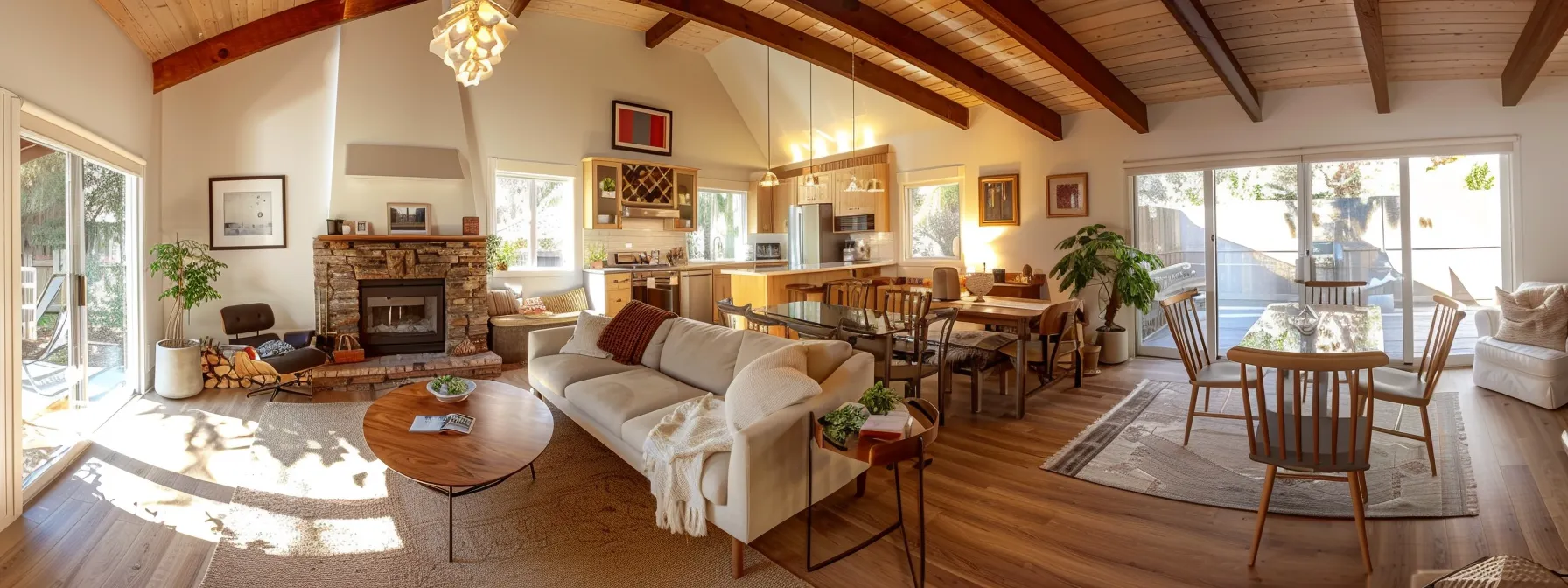 a stylish and organized living room in a california airbnb, showcasing modern furnishings and thoughtful decor.