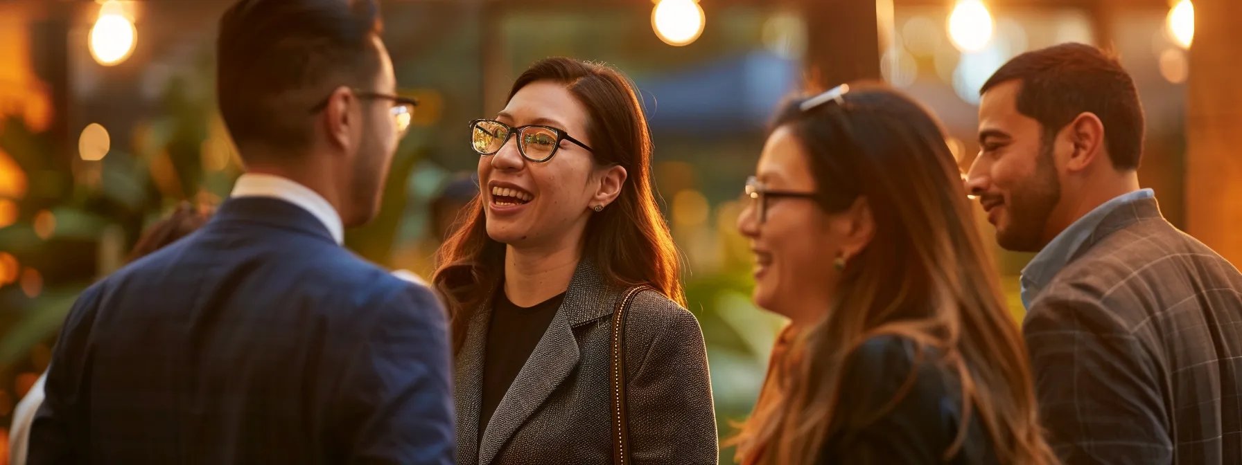 a vibrant corporate event in woodside, ca, showcasing dynamic networking activities, an inspiring keynote speaker, and engaging technology interactions under warm, ambient lighting.